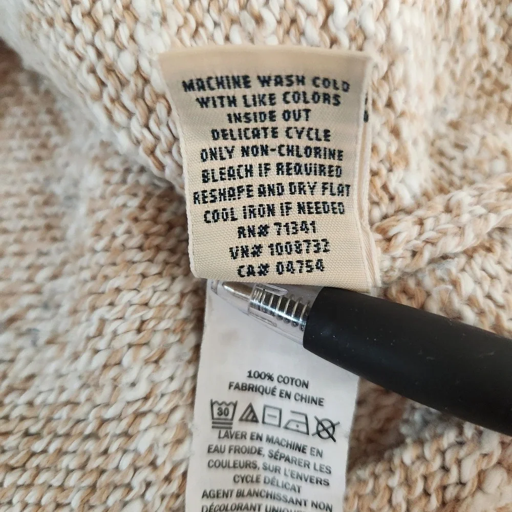L.L. Bean Women's Cotton‎ Ragg Sweater Large Funnel Roll Neck Fair Isle Beige - Picture 9 of 11